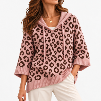 Hilda Relaxed Fit Leopard Hooded Sweater — Pink | Hudson & Wells
