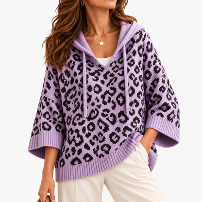 Hilda Relaxed Fit Leopard Hooded Sweater — Purple | Hudson & Wells