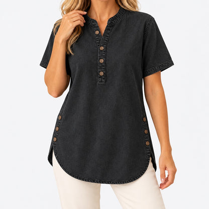 Janet Relaxed Fit Tunic Top — Black | Hudson & Wells