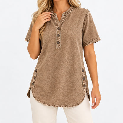 Janet Relaxed Fit Tunic Top — Brown | Hudson & Wells