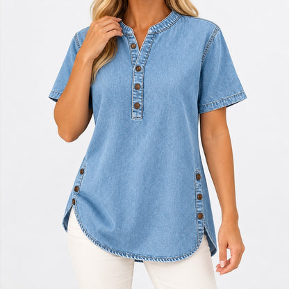 Janet Relaxed Fit Tunic Top — Light Blue | Hudson & Wells