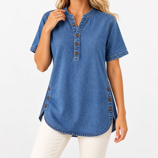 Janet Relaxed Fit Tunic Top — Navy | Hudson & Wells