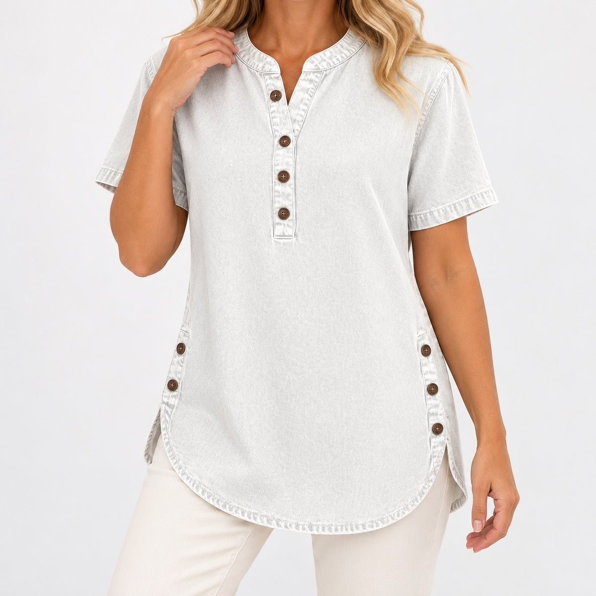 Janet Relaxed Fit Tunic Top — White | Hudson & Wells