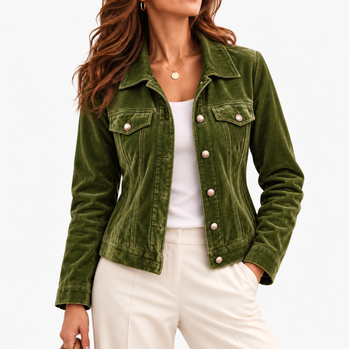 Janice Soft Button-Front Jacket — Army Green | Hudson & Wells