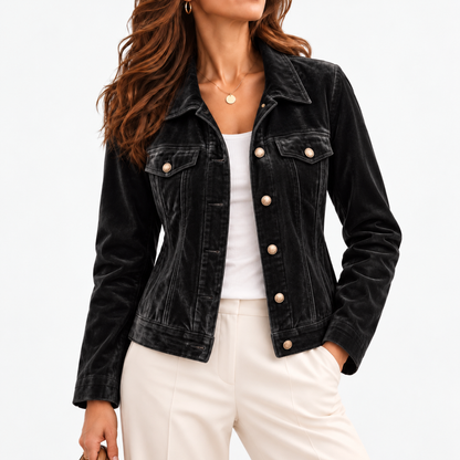 Janice Soft Button-Front Jacket — Black | Hudson & Wells