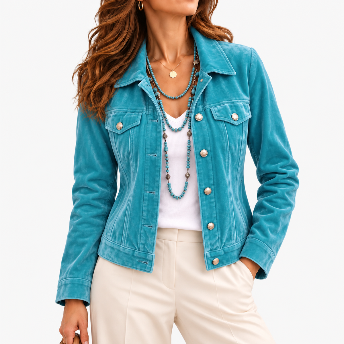 Janice Soft Button-Front Jacket — Blue | Hudson & Wells