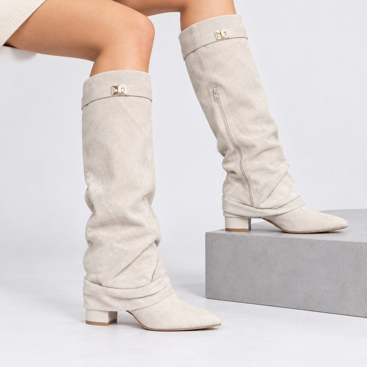 Jolene Relaxed Fit Knee-High Boots, Pointed Toe | Hudson & Wells