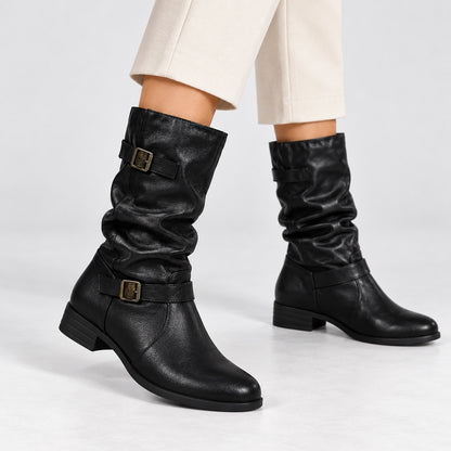 Kathleen Soft Slouch Buckle Boots | Hudson & Wells