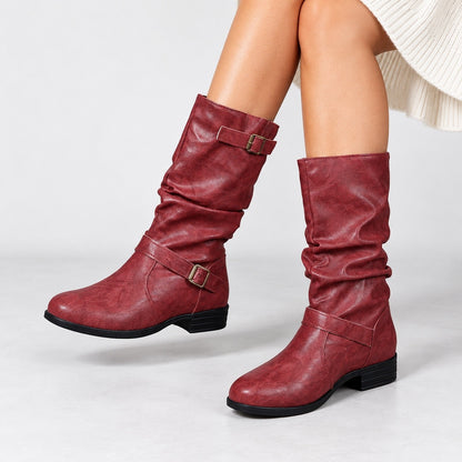 Kathleen Soft Slouch Buckle Boots — Burgundy | Hudson & Wells
