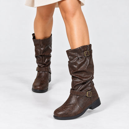 Kathleen Soft Slouch Buckle Boots — Dark Brown | Hudson & Wells