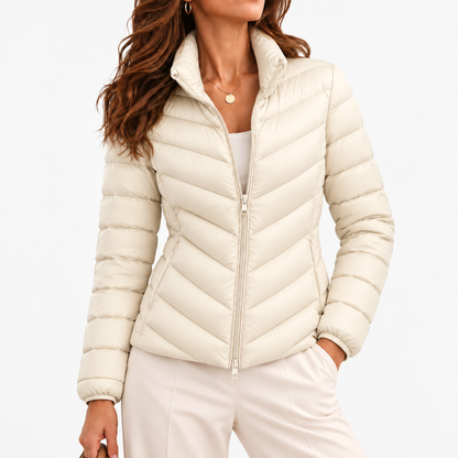 Kathryn Soft Chevron Quilted Puffer Jacket — Off White | Hudson & Wells