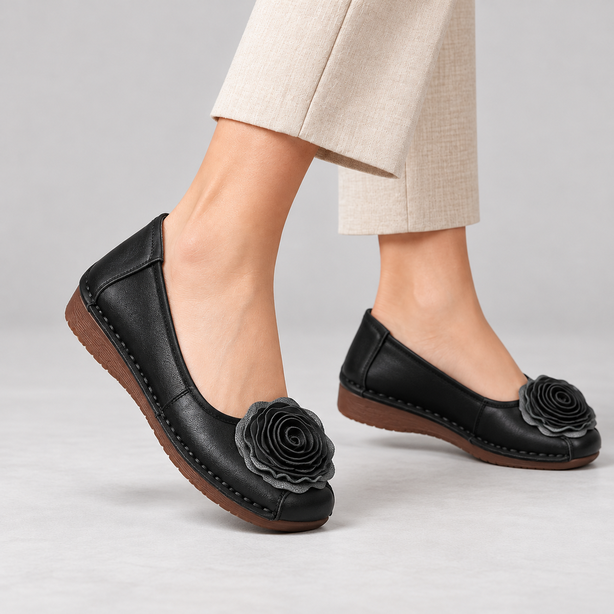 Lavinia Cushioned Slip-On Flats, Rosette Toe | Hudson & Wells