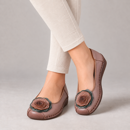 Lavinia Cushioned Slip-On Flats, Rosette Toe — Mauve | Hudson & Wells