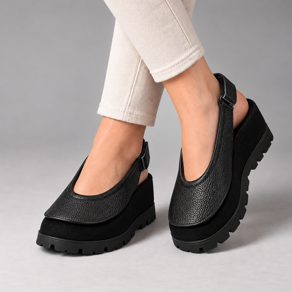 Lavonne Comfort Platform Slingback Shoes — Black | Hudson & Wells