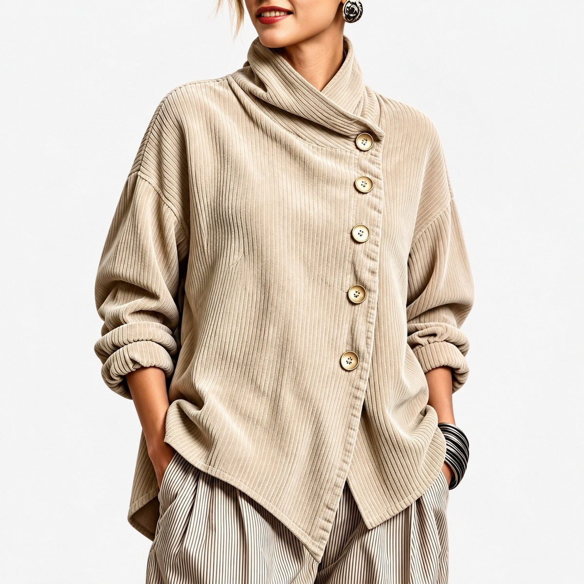 Lettie Relaxed Fit Shirt Jacket — Apricot | Hudson & Wells
