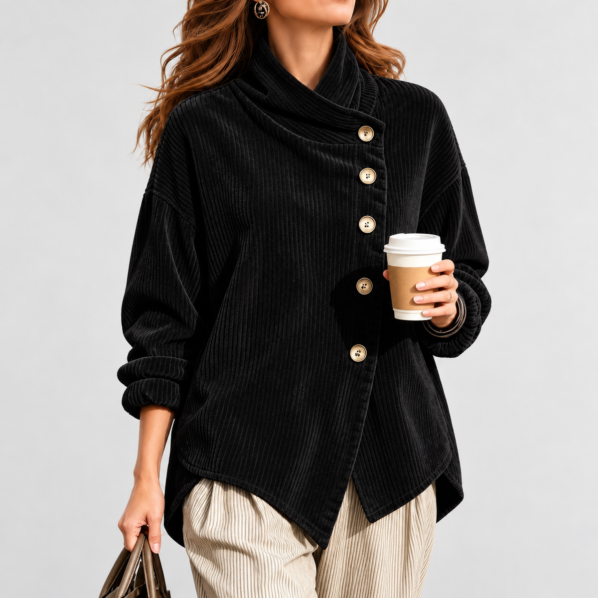Lettie Relaxed Fit Shirt Jacket — Black | Hudson & Wells