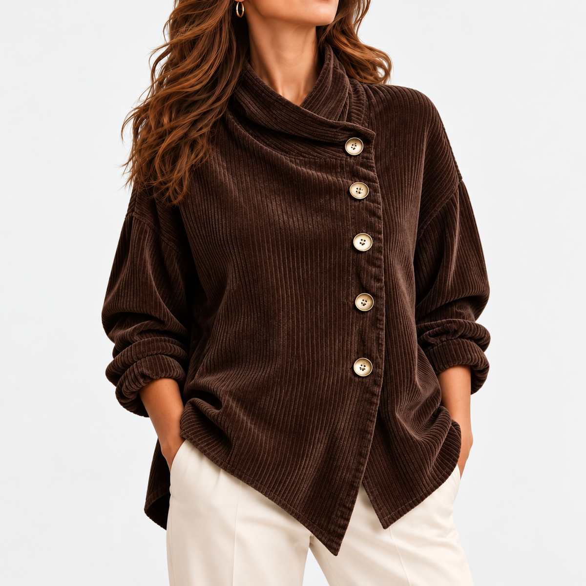 Lettie Relaxed Fit Shirt Jacket — Dark Brown | Hudson & Wells