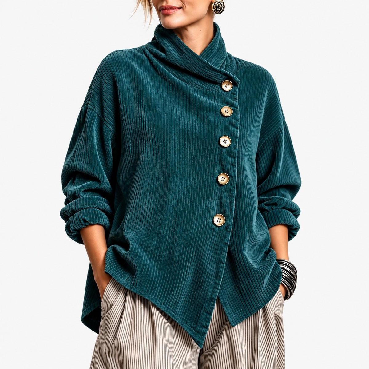 Lettie Relaxed Fit Shirt Jacket — Dark Green | Hudson & Wells