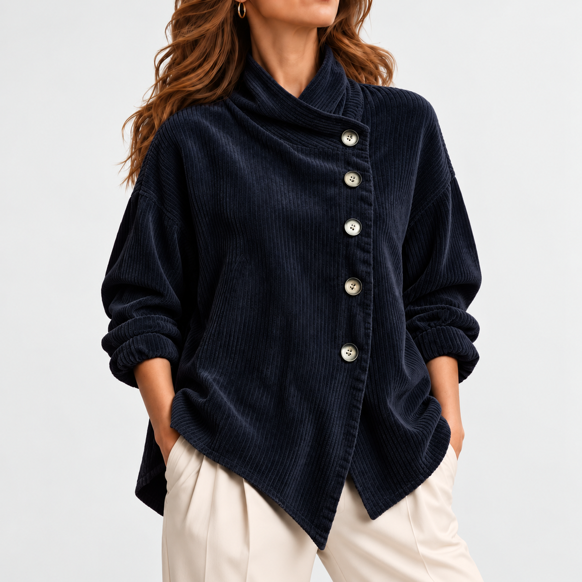 Lettie Relaxed Fit Shirt Jacket — Navy | Hudson & Wells