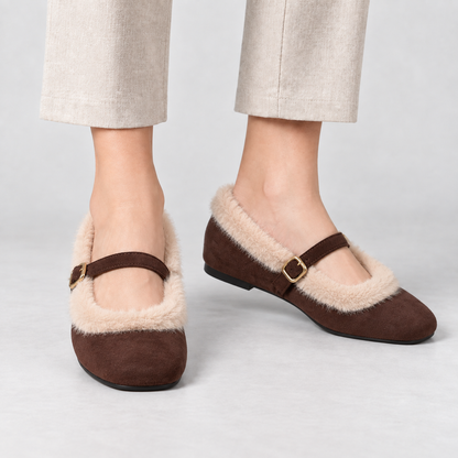 Lillian Women's Orthopedic Comfort Mary Janes, Faux-Fur Trim — Brown | Hudson & Wells