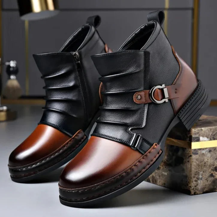 Lincoln Buckle Ankle Boot — Black & Cognac Toe | Hudson & Wells