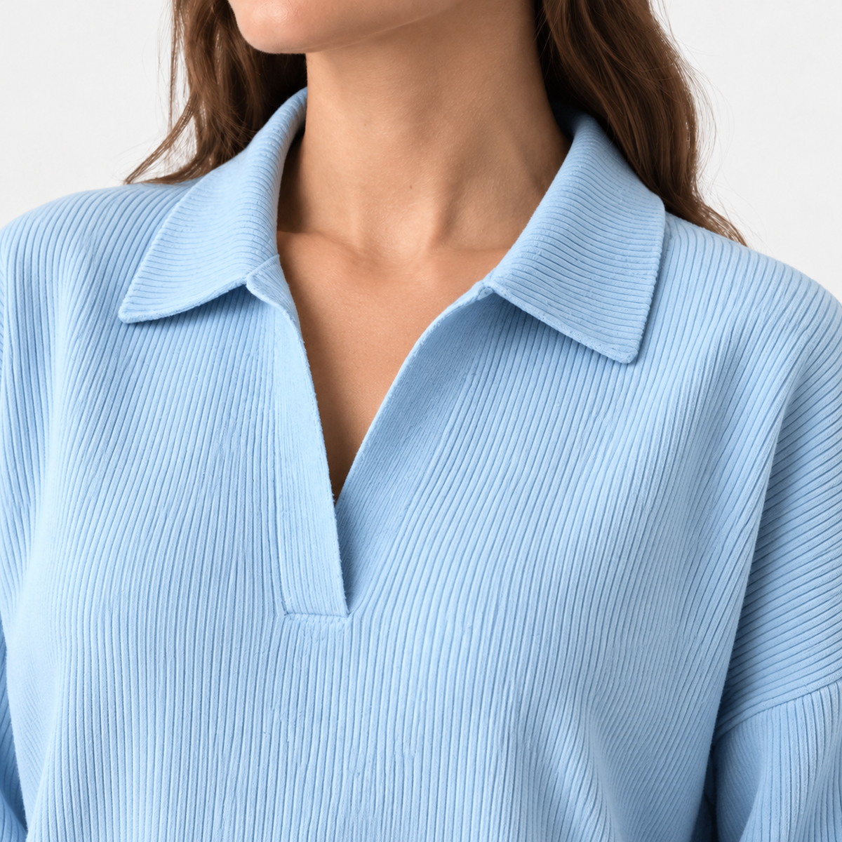 Lois Soft Spread-Collar V-Neck Top | Hudson & Wells