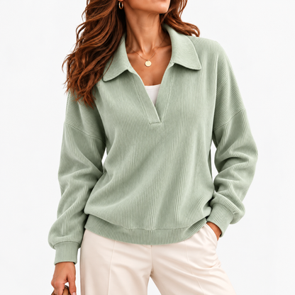 Lois Soft Spread-Collar V-Neck Top — Green | Hudson & Wells