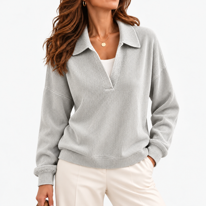 Lois Soft Spread-Collar V-Neck Top — Silver Gray | Hudson & Wells