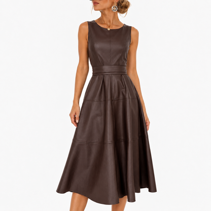 Lorelei Defined-Waist Midi Dress — Coffee | Hudson & Wells