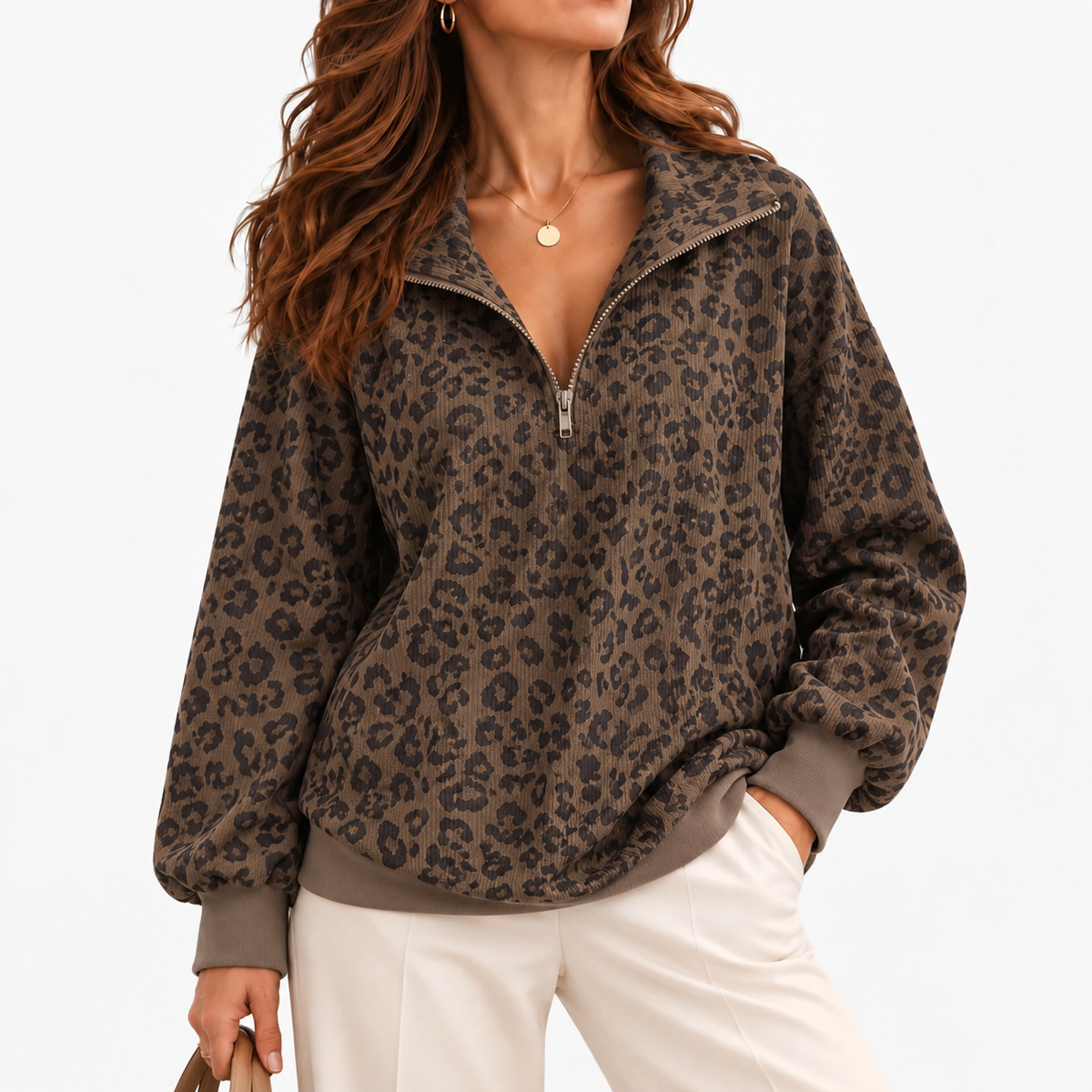 Loretta Lightweight Pullover, Half-Zip — Coffee | Hudson & Wells
