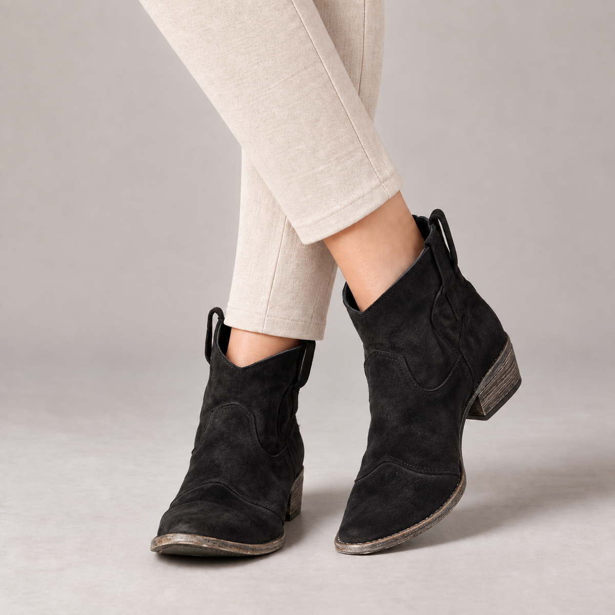 Lucille Women's Soft Faux Suede Western Boots — Black | Hudson & Wells