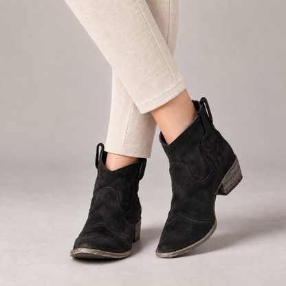 Lucille Women's Soft Faux Suede Western Boots — Black | Hudson & Wells