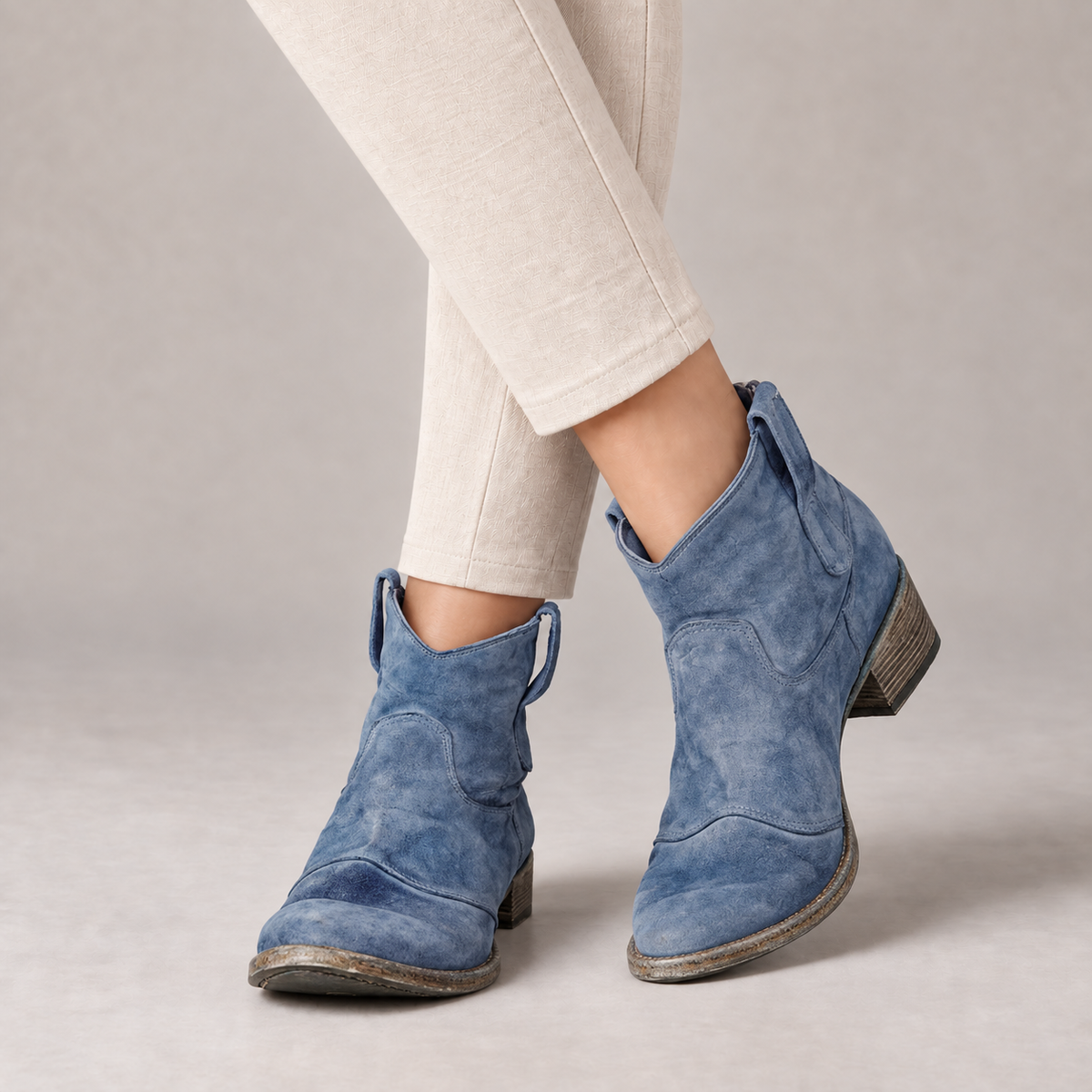Lucille Women's Soft Faux Suede Western Boots — Blue | Hudson & Wells