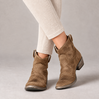 Lucille Women's Soft Faux Suede Western Boots — Brown | Hudson & Wells
