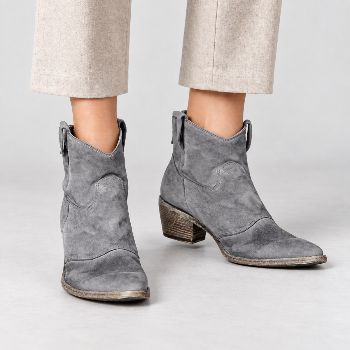 Lucille Women's Soft Faux Suede Western Boots — Gray | Hudson & Wells