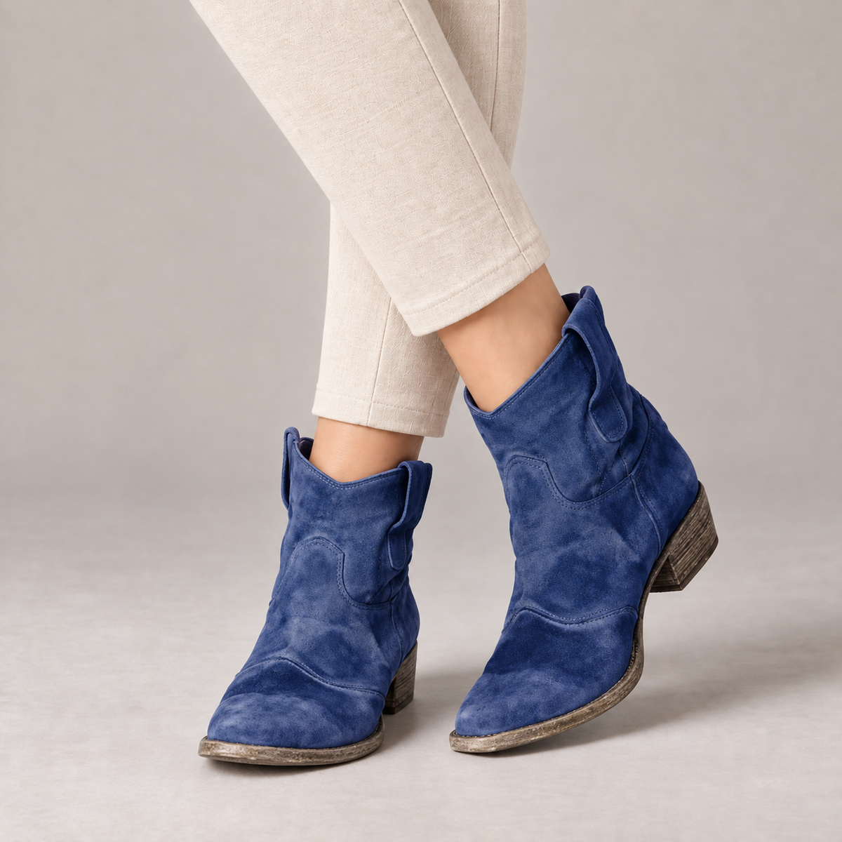 Lucille Women's Soft Faux Suede Western Boots — Navy | Hudson & Wells