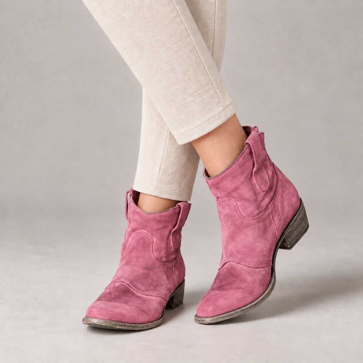Lucille Women's Soft Faux Suede Western Boots — Pink | Hudson & Wells