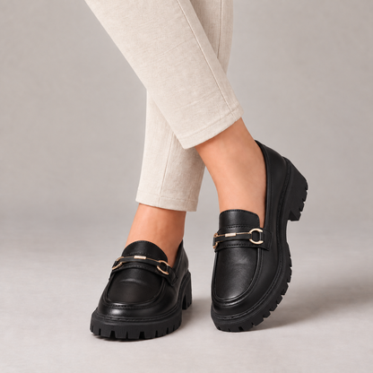 Lucy Comfort Platform Loafers — Black | Hudson & Wells