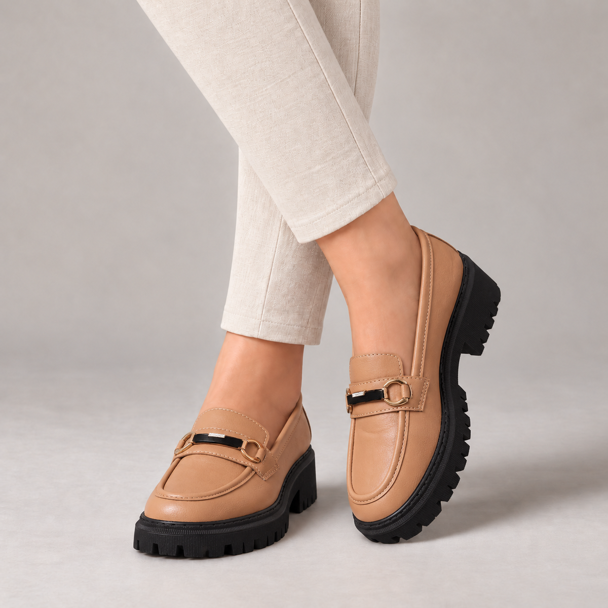 Lucy Comfort Platform Loafers — Khaki | Hudson & Wells