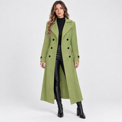 Madeline Comfort Double-Breasted Long Coat | Hudson & Wells