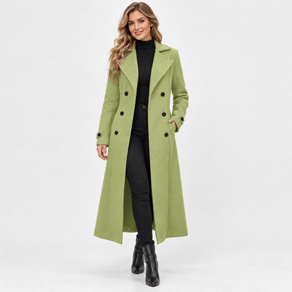 Madeline Comfort Double-Breasted Long Coat — Light Green | Hudson & Wells