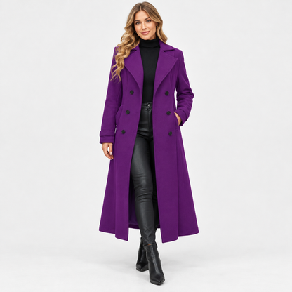 Madeline Comfort Double-Breasted Long Coat — Purple | Hudson & Wells