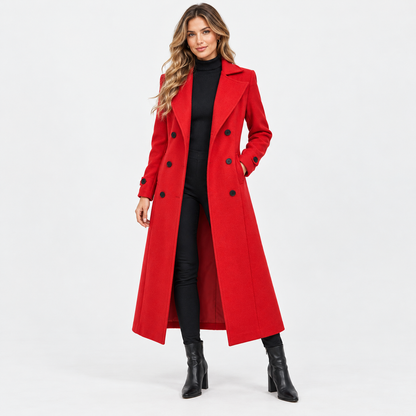 Madeline Comfort Double-Breasted Long Coat — Red | Hudson & Wells
