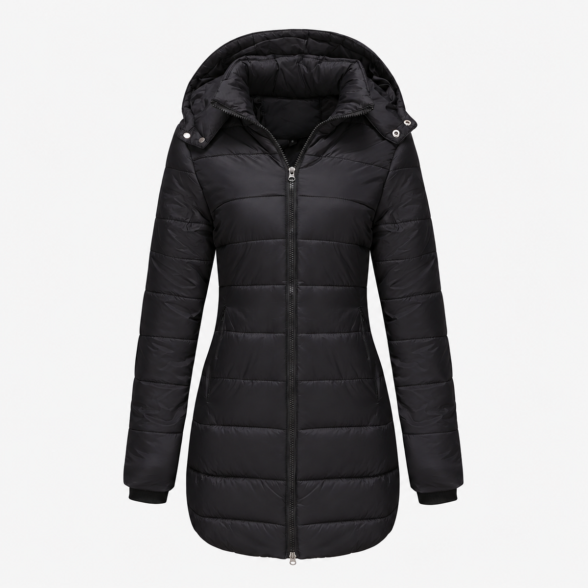 Mamie Soft Longline Puffer Coat, Hooded — Black | Hudson & Wells