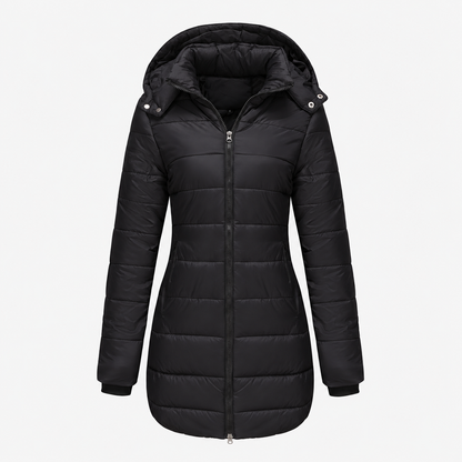 Mamie Soft Longline Puffer Coat, Hooded — Black | Hudson & Wells