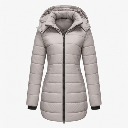 Mamie Soft Longline Puffer Coat, Hooded — Gray | Hudson & Wells