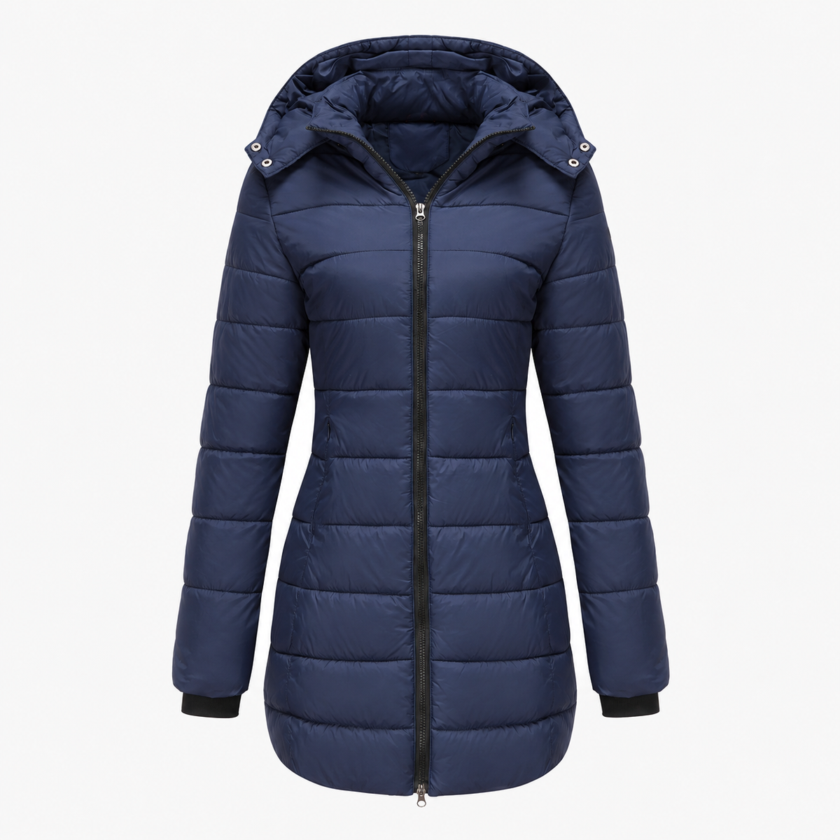 Mamie Soft Longline Puffer Coat, Hooded — Navy | Hudson & Wells
