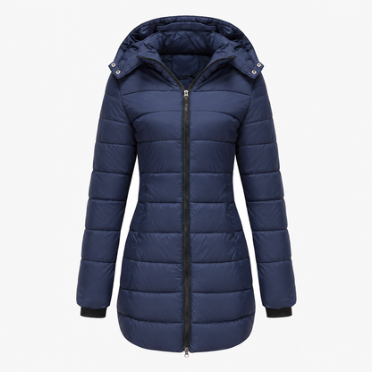Mamie Soft Longline Puffer Coat, Hooded — Navy | Hudson & Wells
