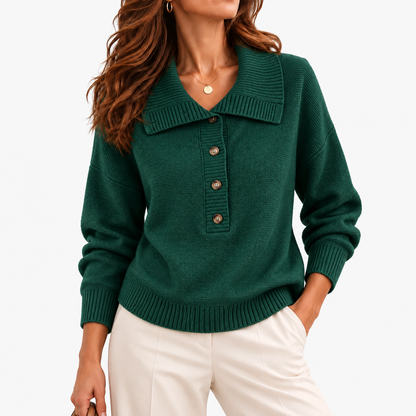 Marcia Relaxed Fit Wide-Collar Pullover Sweater — Dark Green | Hudson & Wells