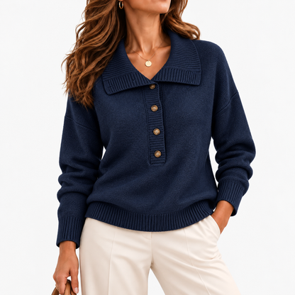 Marcia Relaxed Fit Wide-Collar Pullover Sweater — Navy | Hudson & Wells